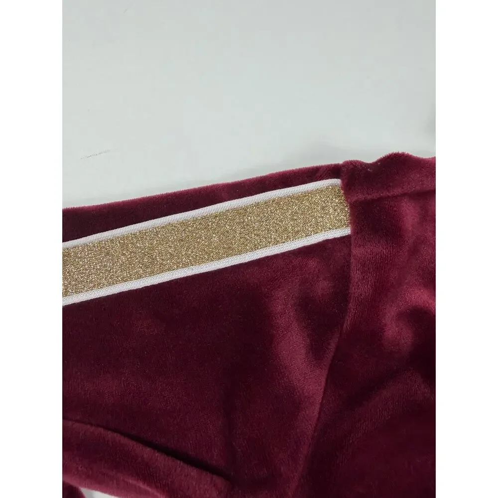 Justice Active Girls Velour Dance Hoodie Jogger Set Burgundy Gold Glitter Size 7